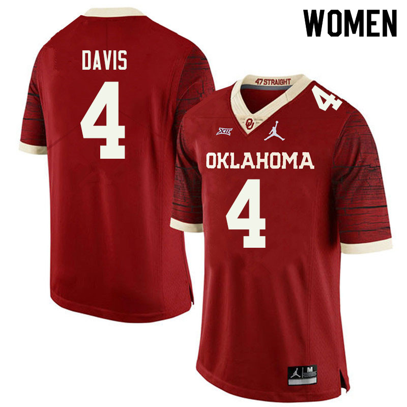 Jordan Brand Women #4 Jaden Davis Oklahoma Sooners College Football Jerseys Sale-Retro